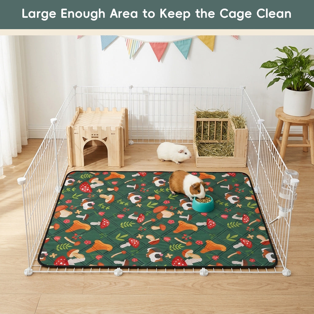 Qpets® 1 Pack Guinea Pig Bedding, Washable Guinea Pig Cage Liner Reusable Guineas Pigs Mat Waterproof Guineas Pigs Bedding for Cage, Super Absorbant Pee Pads for Small Animals-Dark Green