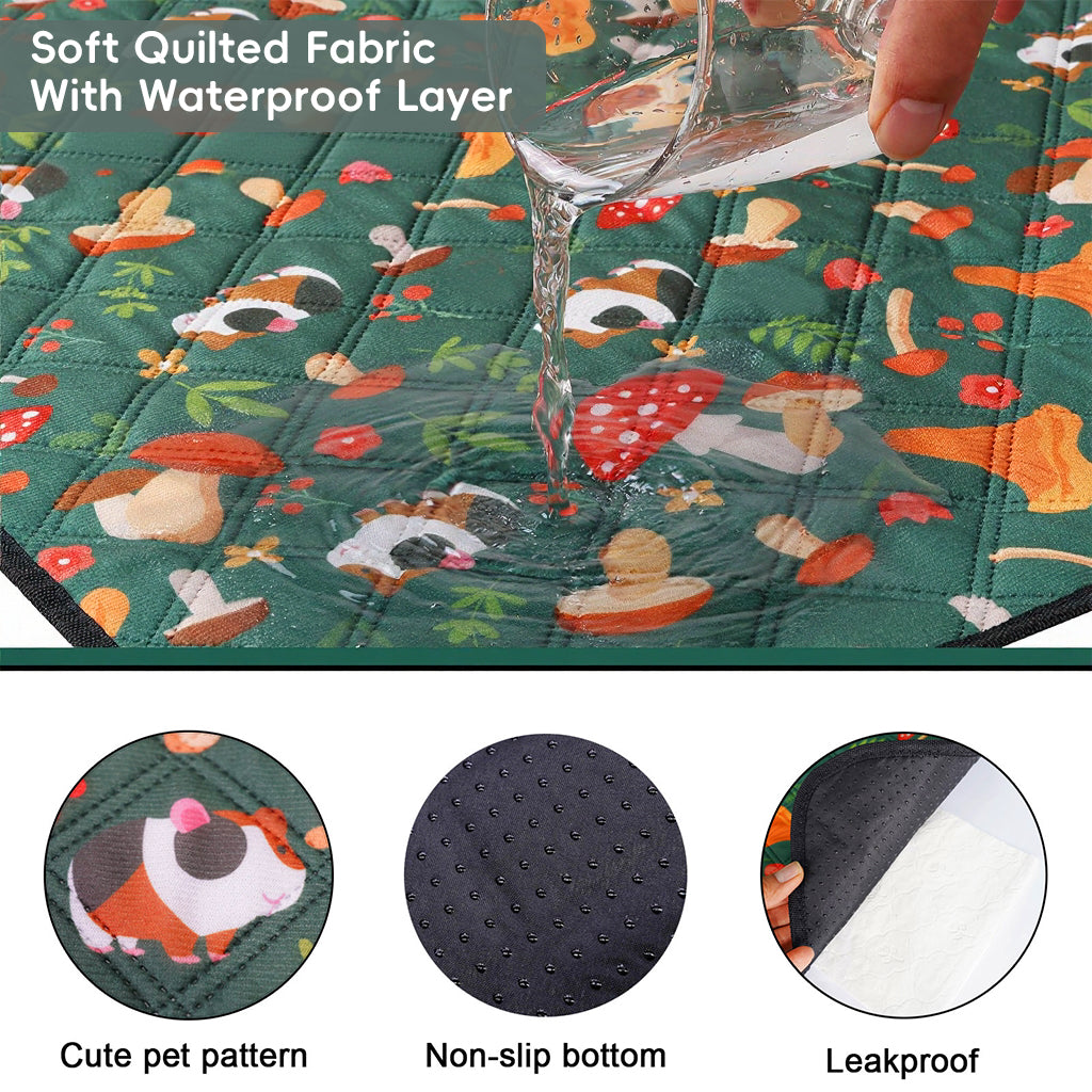 Qpets® 1 Pack Guinea Pig Bedding, Washable Guinea Pig Cage Liner Reusable Guineas Pigs Mat Waterproof Guineas Pigs Bedding for Cage, Super Absorbant Pee Pads for Small Animals-Dark Green