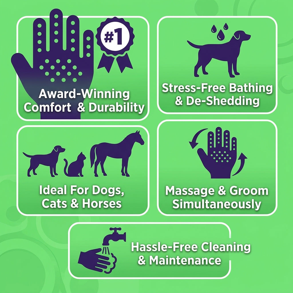 Qpets® Pet Grooming Bathing Gloves with Silicone Nubs, Deshedding & Massage Rubber Mitts Stretchy Pet Brush Gloves for Dogs & Cats, Bath Cleaning, Shedding Control, Fur Removal & Grooming