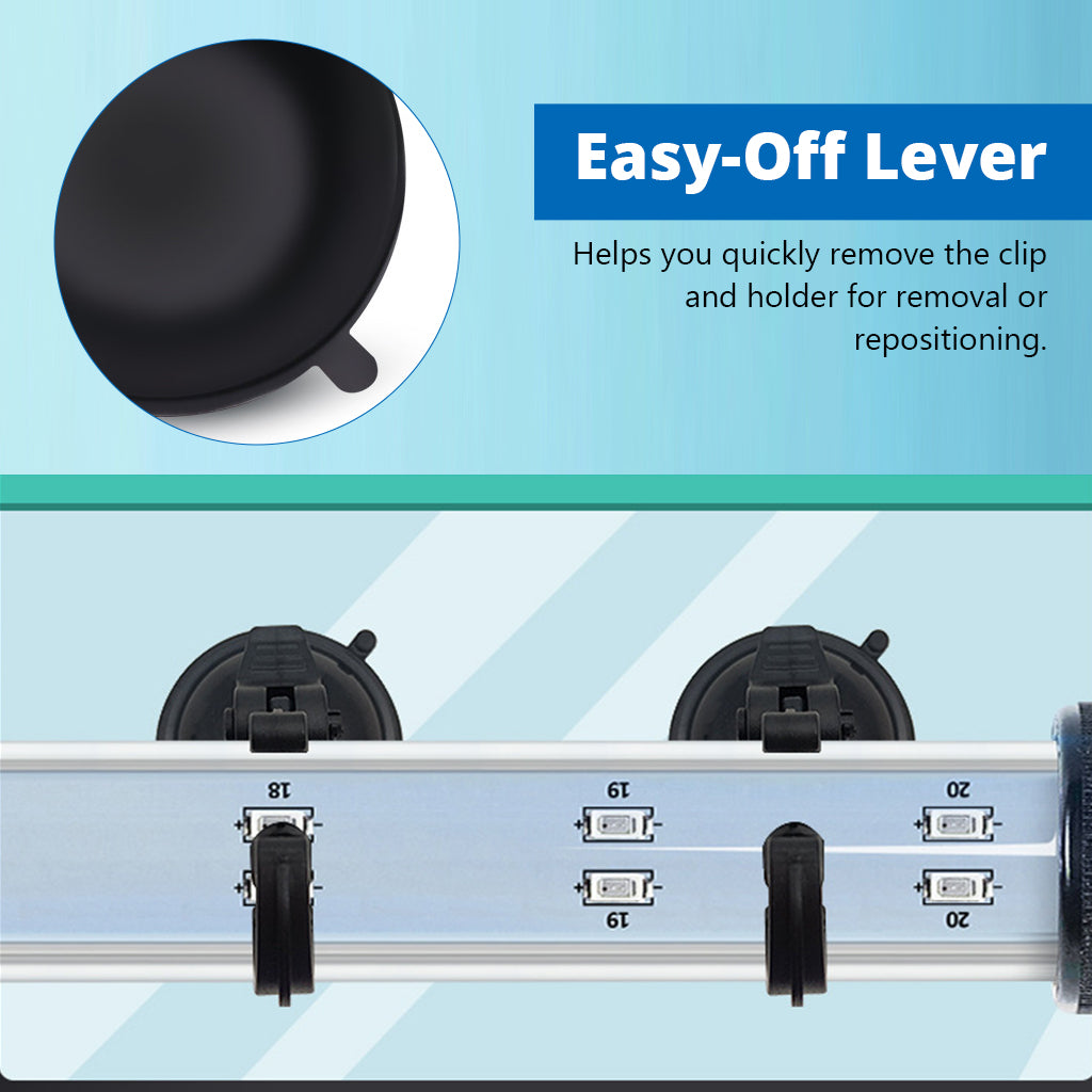 Qpets® 2PCS Aquarium LED Light Clip Holders with Suction Cups, Fish Tank Light Mount Brackets for 22-26mm Dia Light Bars Suction Cup Aquarium Lamp Clips, Water Resistant Holder for Fish Tank