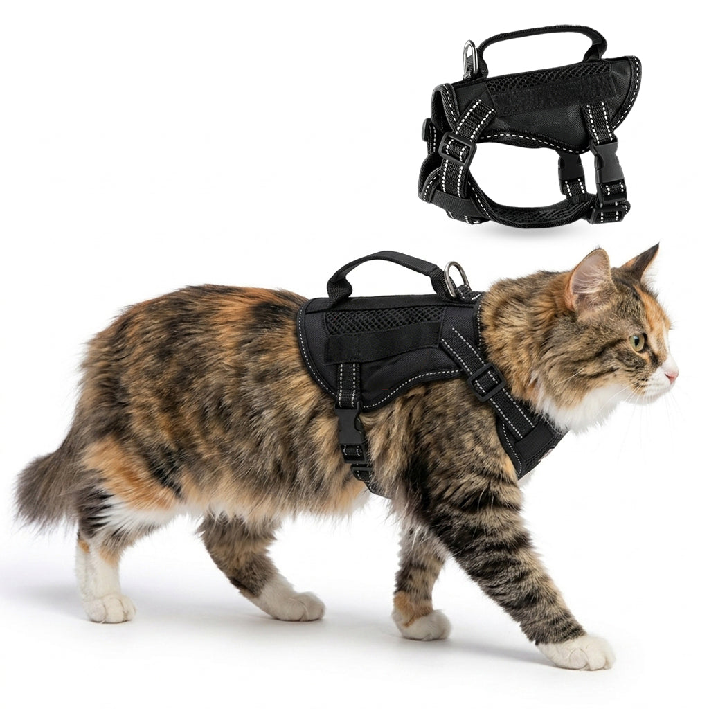 Qpets® Cat Harness Adjustable Escape Proof Soft Mesh Vest with Reflective Design and Handle for Walking Training Outdoor Use