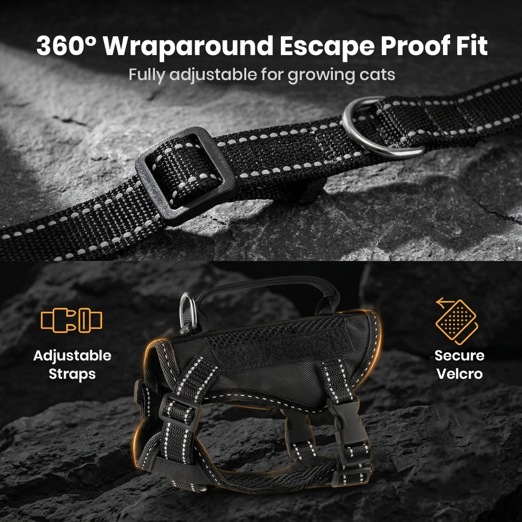 Qpets® Cat Harness Adjustable Escape Proof Soft Mesh Vest with Reflective Design and Handle for Walking Training Outdoor Use