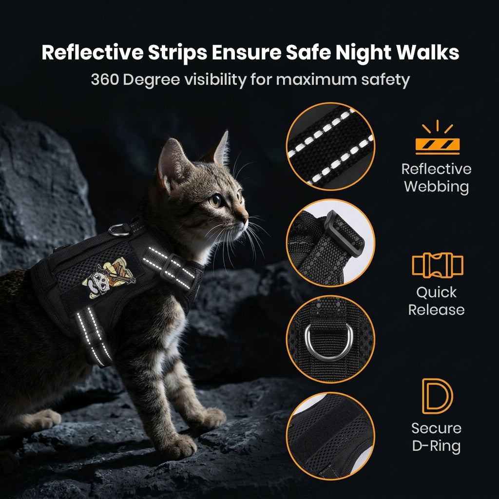 Qpets® Cat Harness Adjustable Escape Proof Soft Mesh Vest with Reflective Design and Handle for Walking Training Outdoor Use