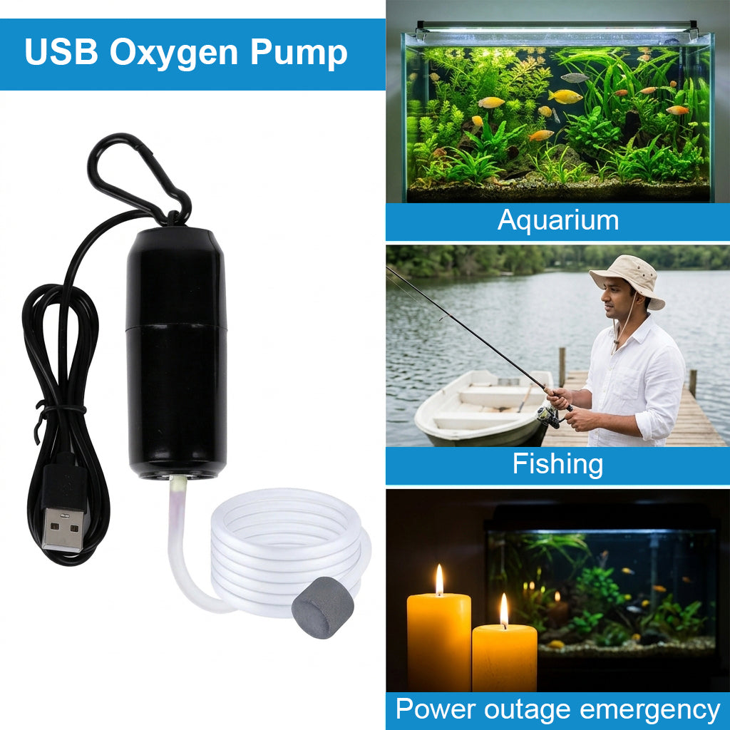 Qpets® Single USB Air Pump for Aquarium Quiet Mini Oxygen Pump Portable USB Powered Aerator for Nano Fish Tanks Shrimp Tanks and Outdoor Transport