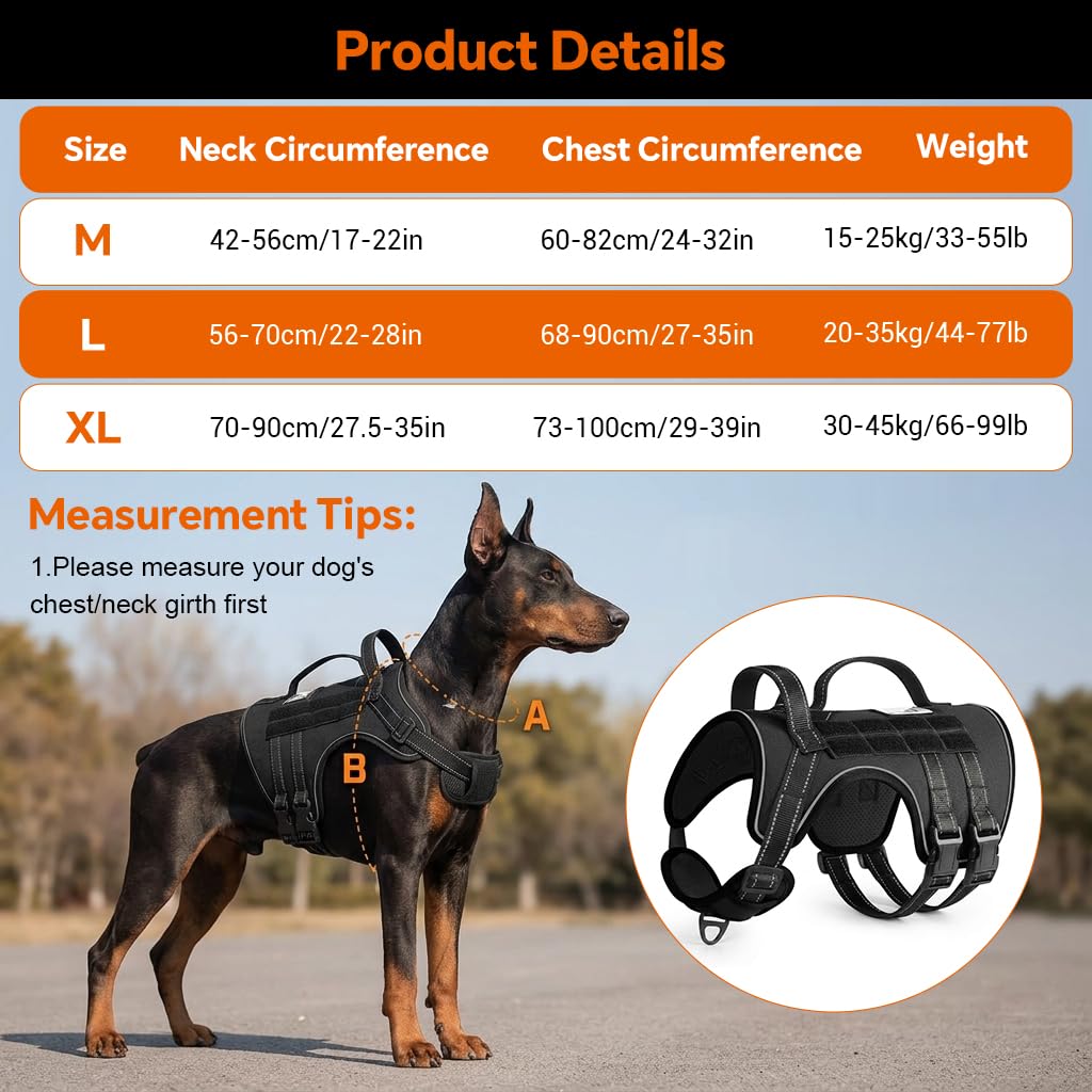 Qpets Adjustable Reflective Dog Harness for Large Dogs with Front and Back Leash Rings