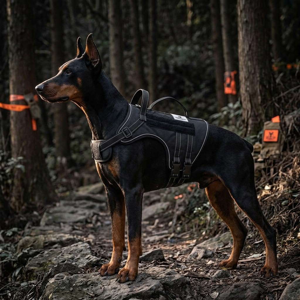 Qpets Adjustable Reflective Dog Harness for Large Dogs with Front and Back Leash Rings