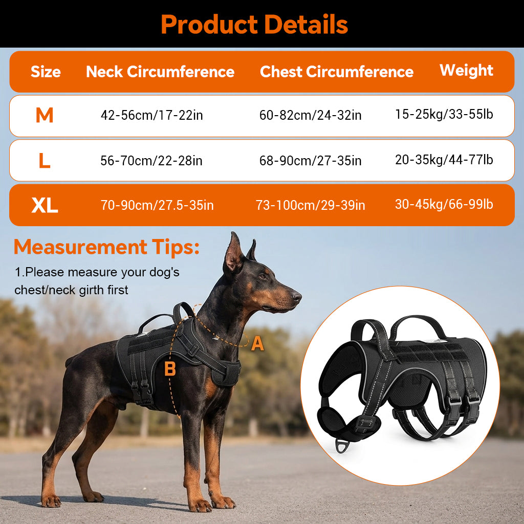 Qpets® Dog Harness with Molle System Adjustable Reflective No Pull Vest for Walking Hiking Training