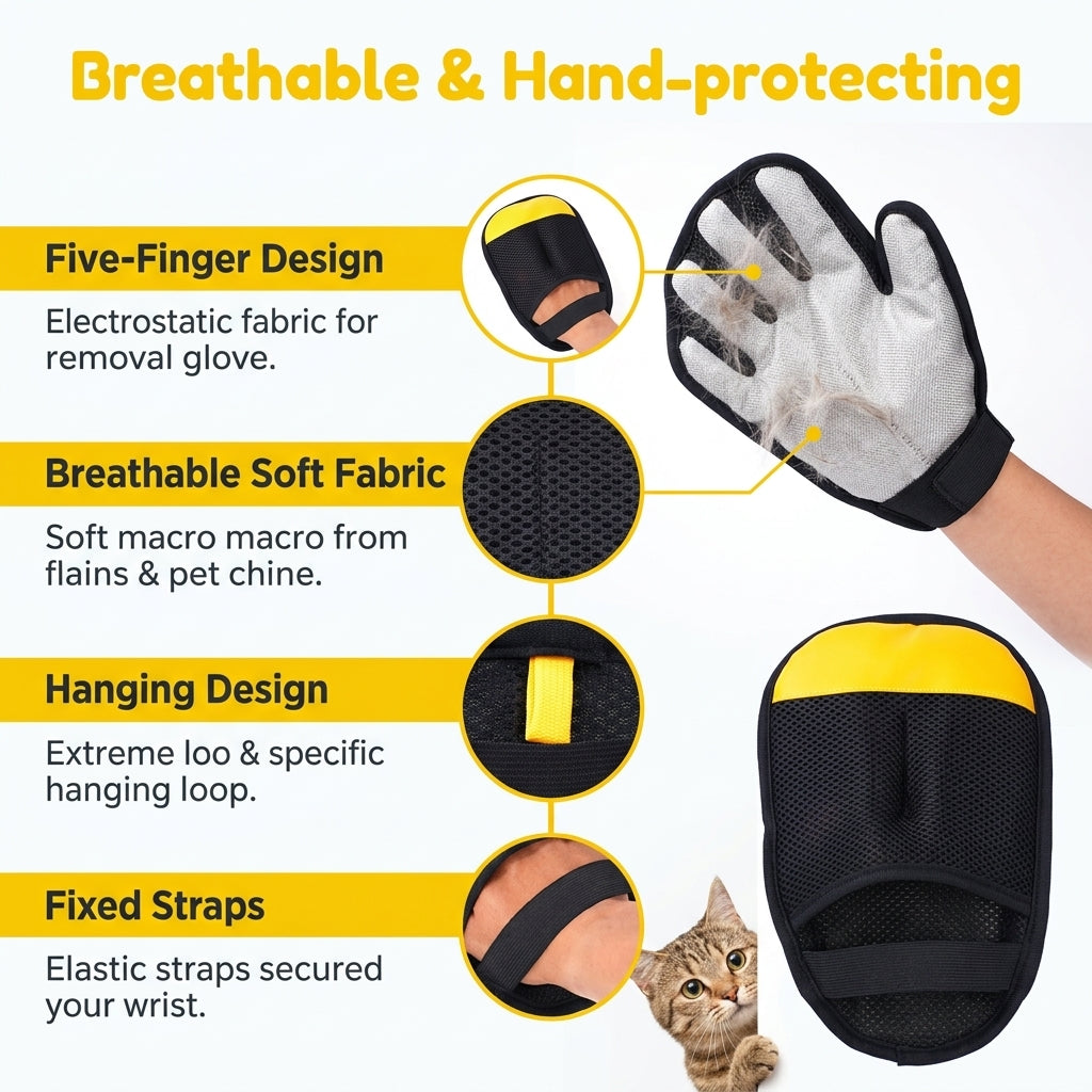 Qpets® Pet Hair Removal Glove Upgraded Reusable Electrostatic Mitt for Dogs Cats Furniture Clothing Carpet