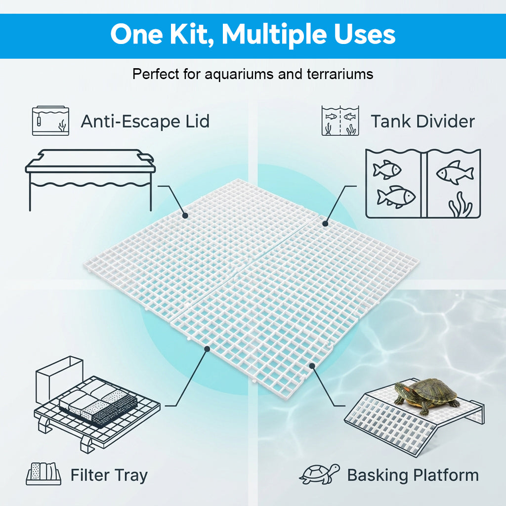 Qpets® Aquarium Lid Hood Fish Tank Cover Plastic Grid Panel with Clips for Terrarium and Aquarium Use