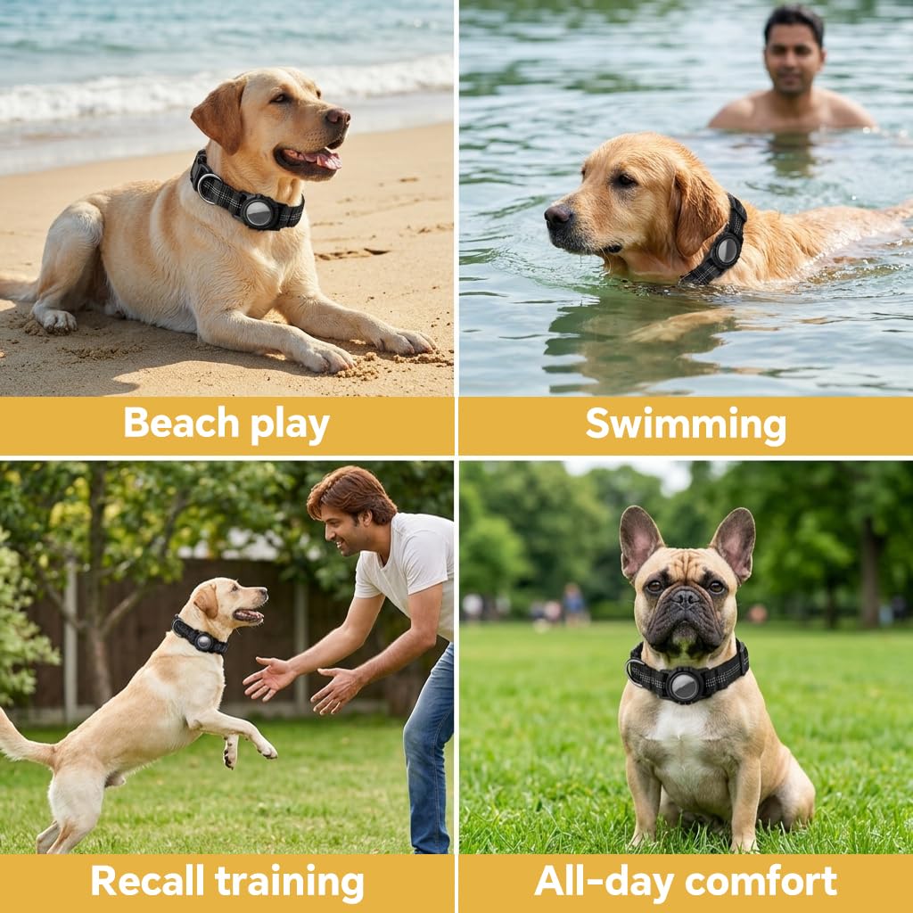 Qpets Reflective AirTag Dog Collar for Medium Dogs with Waterproof Holder, Padding and Dual D Rings