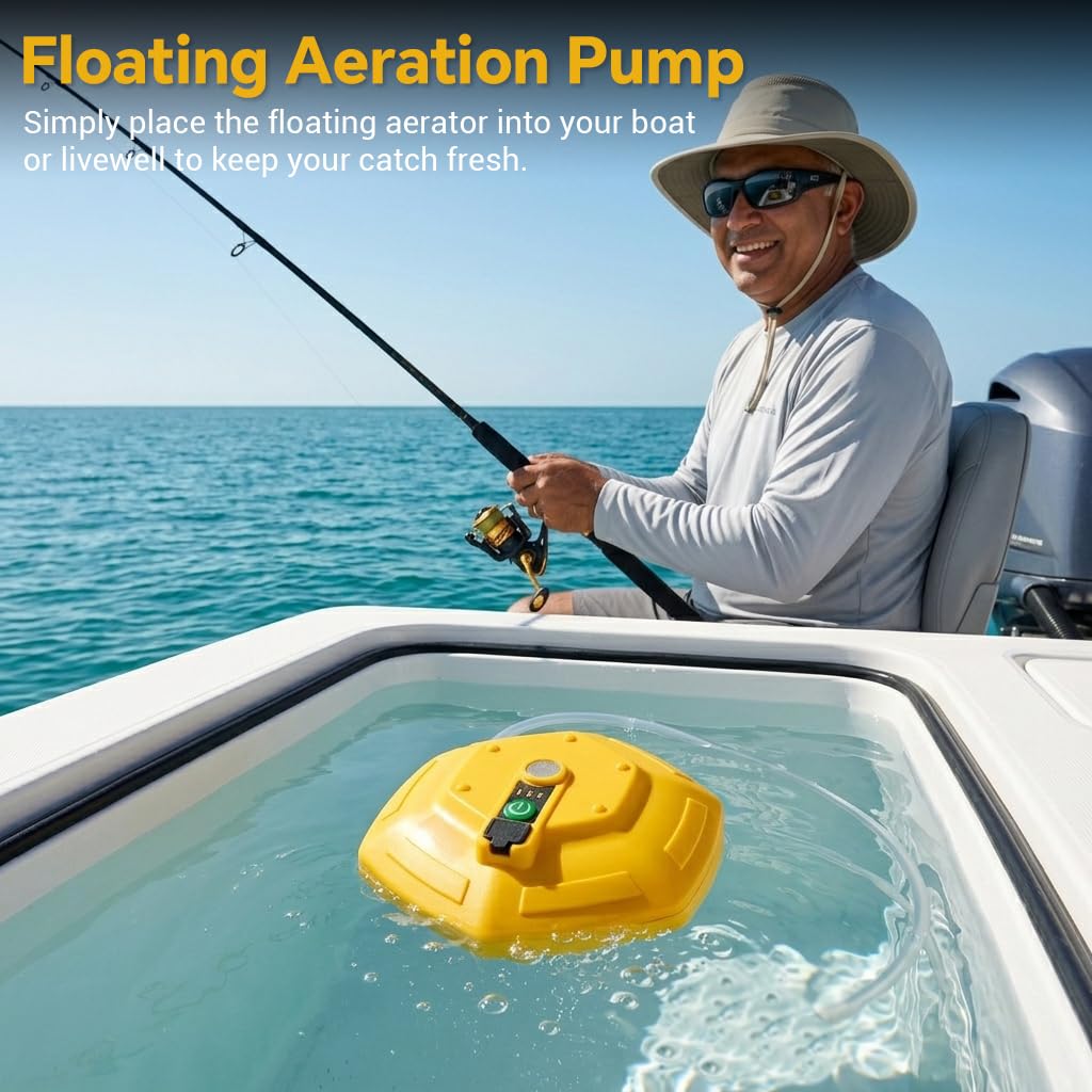 Qpets Floating Live Bait Aerator with 2000mAh Rechargeable Battery, IPX7 Waterproof Design