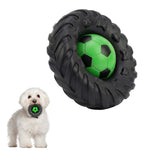 Qpets® Football Tire with Built in Squeaker Bite Resistant Vinyl Chew Play Item for Small and Medium Dogs Interactive Fetch and Teething Play