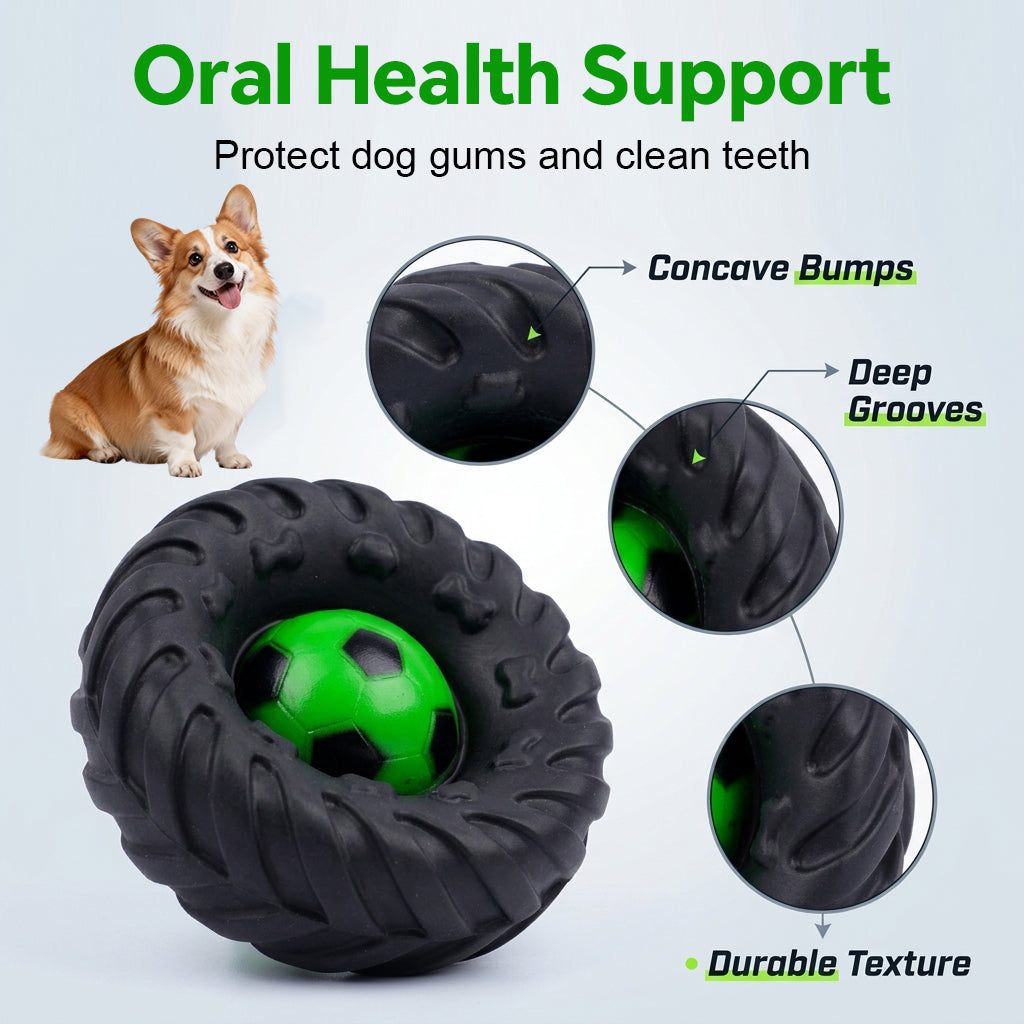 Qpets® Football Tire with Built in Squeaker Bite Resistant Vinyl Chew Play Item for Small and Medium Dogs Interactive Fetch and Teething Play