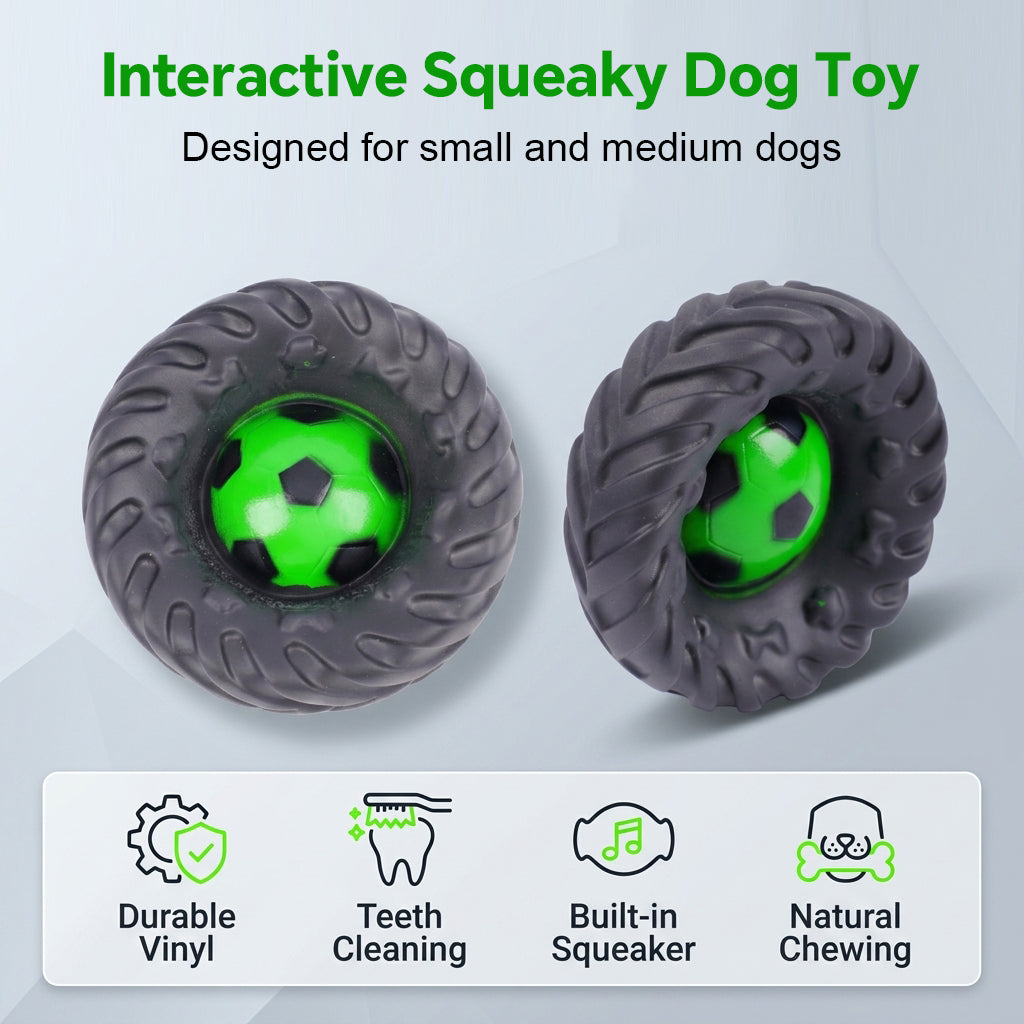 Qpets® Football Tire with Built in Squeaker Bite Resistant Vinyl Chew Play Item for Small and Medium Dogs Interactive Fetch and Teething Play