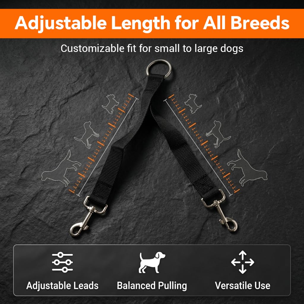 Qpets Double Dog Leash Split Lead with No-Tangle Swivel, Adjustable Length and Reflective Stitching