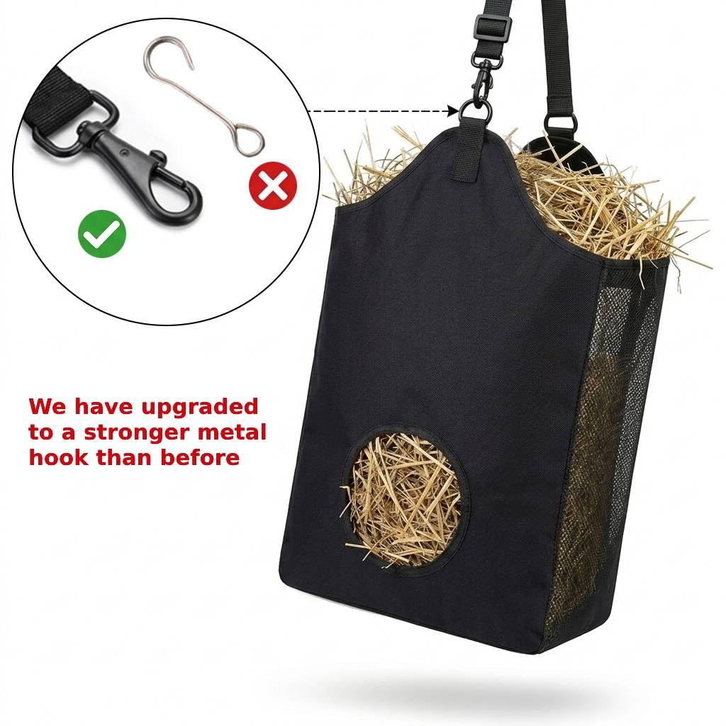 Qpets Slow Feed Hay Bag Hanging Feeder with Adjustable Strap and 600D Oxford Fabric