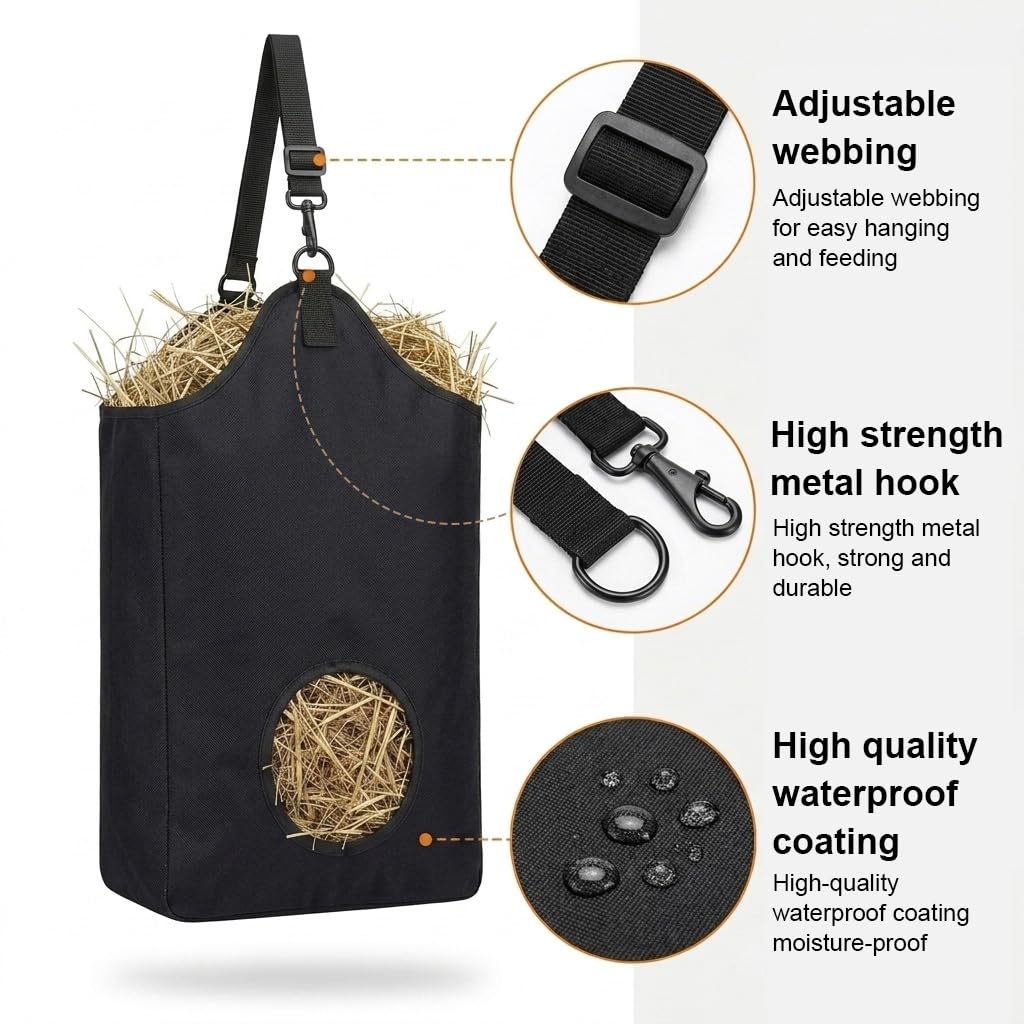 Qpets Slow Feed Hay Bag Hanging Feeder with Adjustable Strap and 600D Oxford Fabric