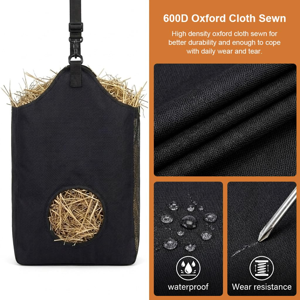 Qpets Slow Feed Hay Bag Hanging Feeder with Adjustable Strap and 600D Oxford Fabric
