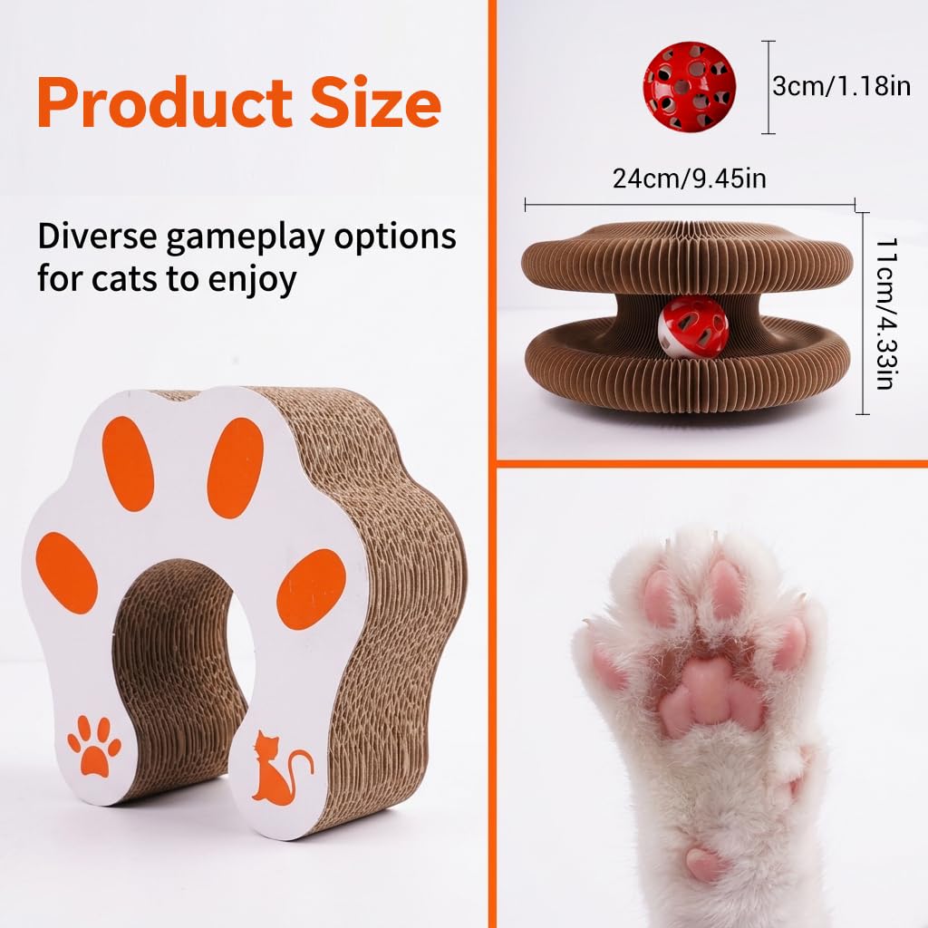 Qpets Kitty Curls Cat Scratcher Board with Track Ball and Flexible Accordion Design for Indoor Cats