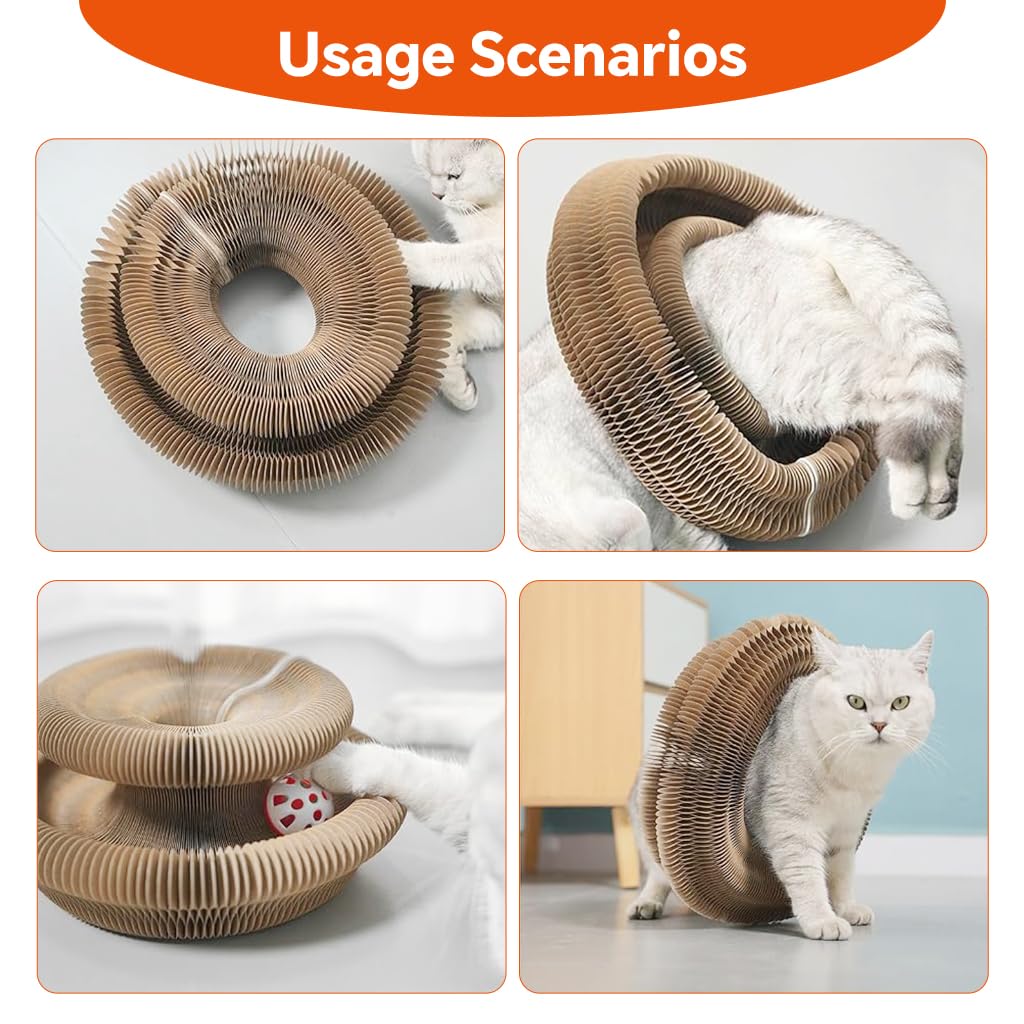 Qpets Kitty Curls Cat Scratcher Board with Track Ball and Flexible Accordion Design for Indoor Cats