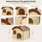 Qpets Wooden Hamster House with Natural Wood, Enclosed Hideout and Tool-Free Assembly