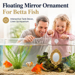 Qpets Betta Fish Floating Mirror Tank Decor with PVC Frame, Glass Mirror and Tool-Free Setup