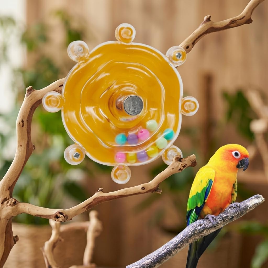 Qpets Bird Foraging Spin Wheel with Smooth Rotation for Parakeets, Cockatiels and Conures