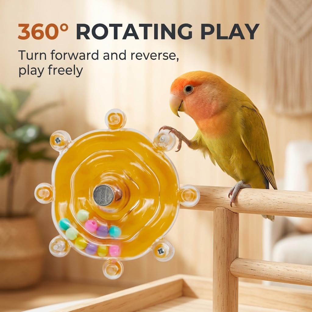 Qpets Bird Foraging Spin Wheel with Smooth Rotation for Parakeets, Cockatiels and Conures