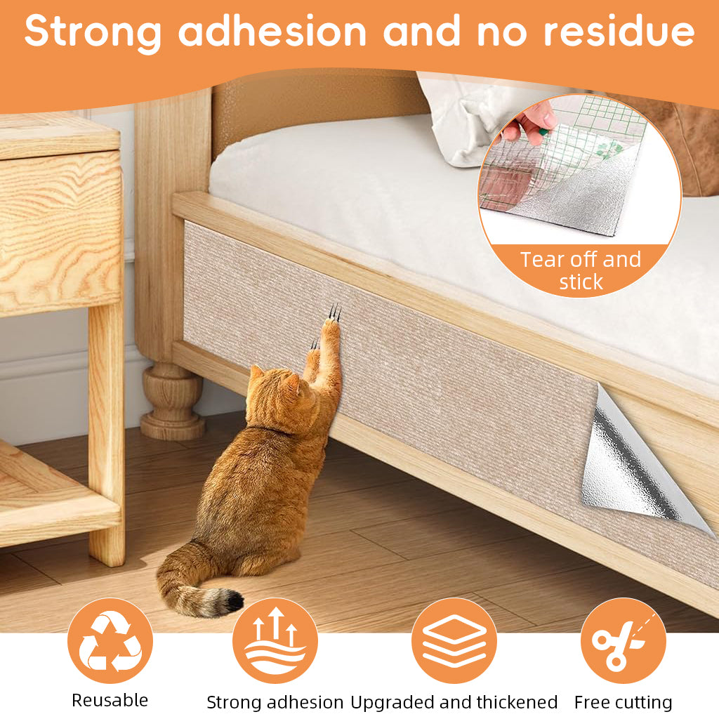 Qpets® Cat Scratch Pad, Scratch Pad for Cats, Wall Cat Scratcher Mat (40x100cm) Cuttable Adhesive Cat Scratching Mat for Wall, Cabinet, Couch, Floor