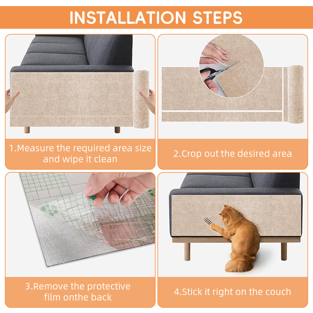 Qpets® Cat Scratch Pad, Scratch Pad for Cats, Wall Cat Scratcher Mat (40x100cm) Cuttable Adhesive Cat Scratching Mat for Wall, Cabinet, Couch, Floor