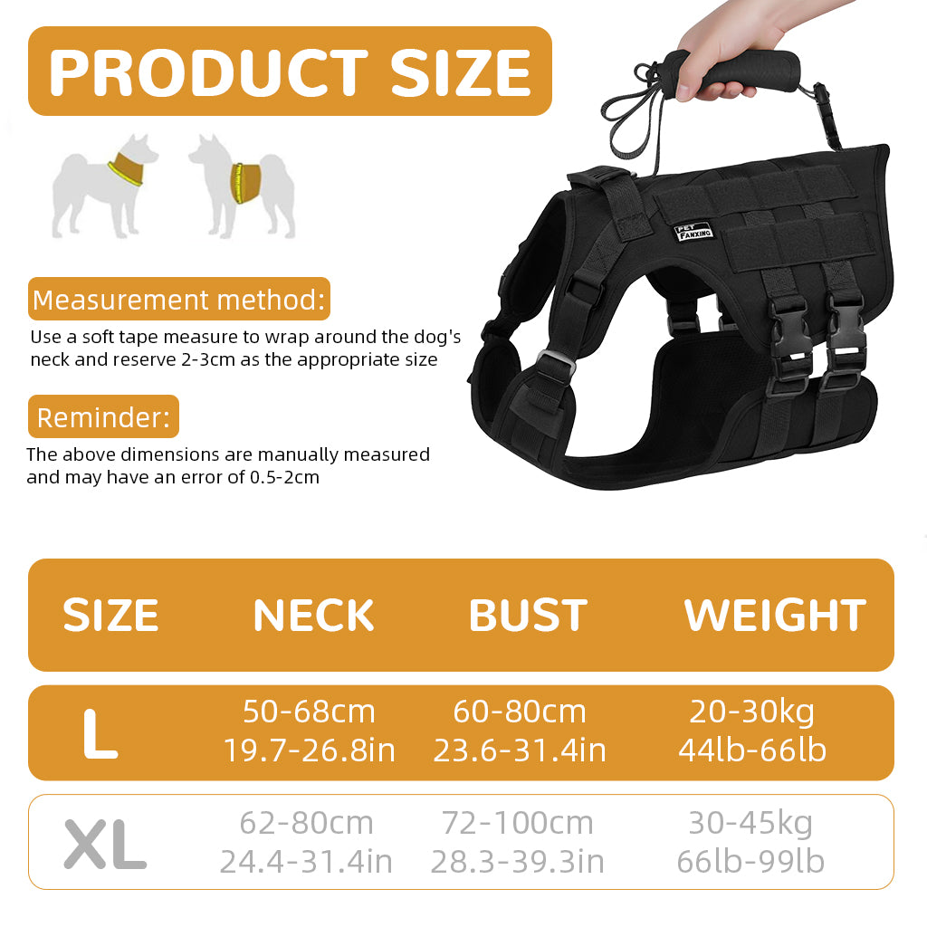Qpets® Tactical Dog Harness for Medium Sized Dog Vest Harness with Pocket Outdoor Dog Harness with D Ring & Lifting Handle Breathable Oxford Cloth Quick Release Dog Harness, 20-30kg