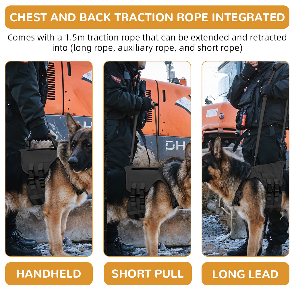 Qpets® Tactical Dog Harness for Medium Sized Dog Vest Harness with Pocket Outdoor Dog Harness with D Ring & Lifting Handle Breathable Oxford Cloth Quick Release Dog Harness, 20-30kg