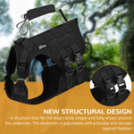Qpets® Tactical Dog Harness for Medium Sized Dog Vest Harness with Pocket Outdoor Dog Harness with D Ring & Lifting Handle Breathable Oxford Cloth Quick Release Dog Harness, 20-30kg