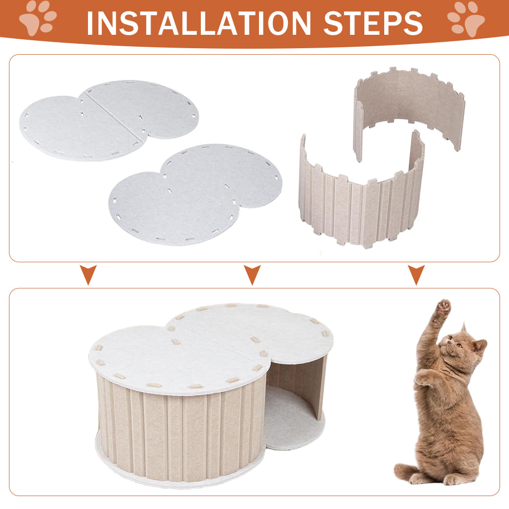 Qpets® Cat Hideaway Tunnel House Cat Tunnel Semi-Closure Scratcher Roofed House DIY Assembly Felt Hiding Game