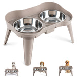 Qpets Elevated Dog Bowl Stand, Size L, Two Stainless Steel Bowls, Drip Tray and Non-Slip Base