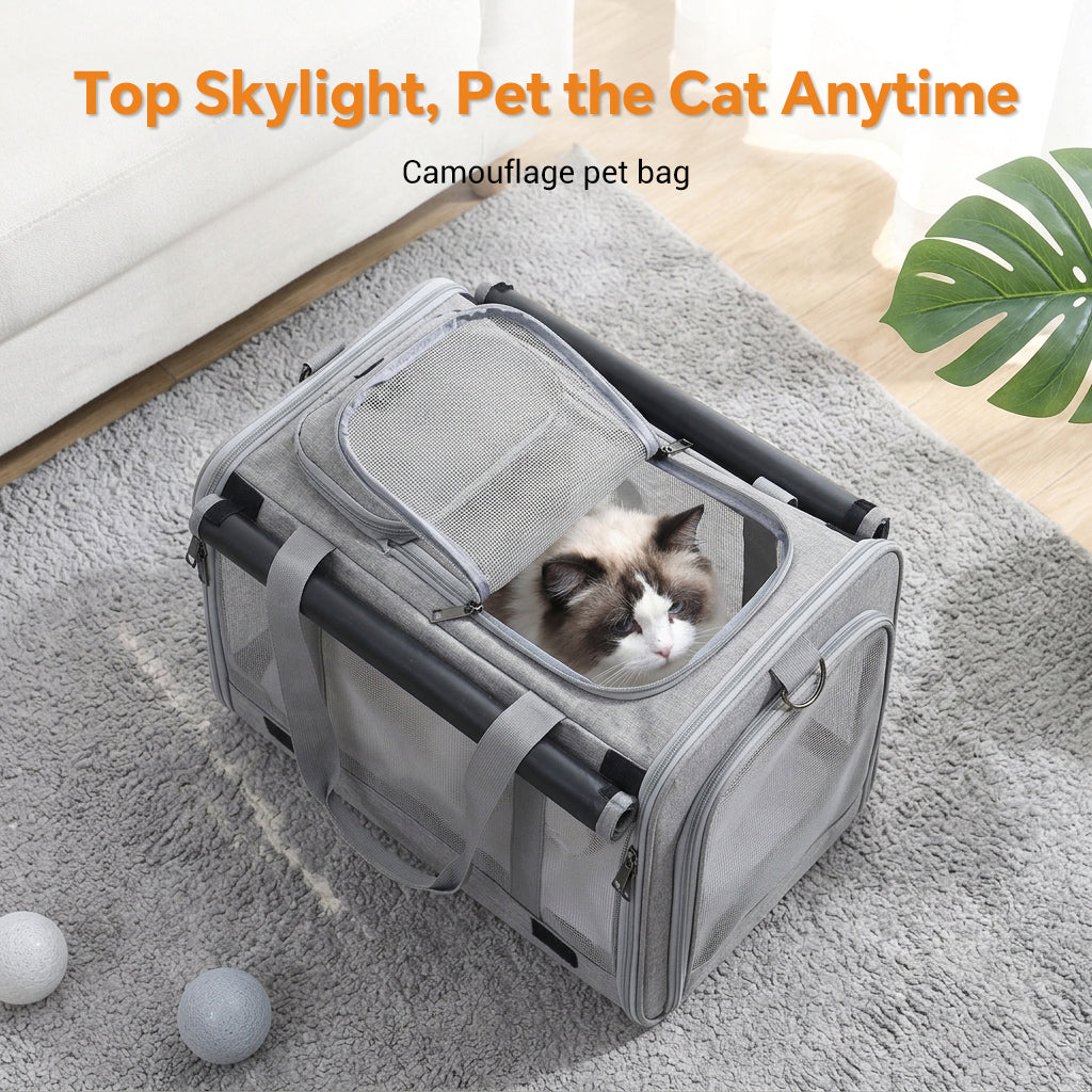 Qpets Cat and Small Dog Carrier Bag with Five-Side Mesh, Foldable Storage and Adjustable Strap