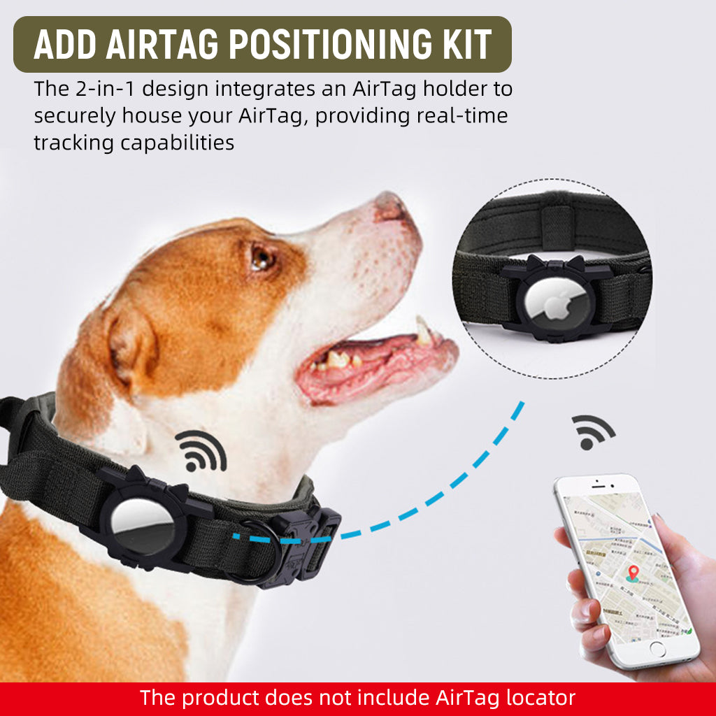 Qpets® Tactical Dog Collar with AirTag Holder, 2 in 1 AirTag Dog Collar with Handle & D Ring, Anti-lost Intergrated AirTag Holder Design Quick Release Buckle Nylon Dog Collar (Neck Size 50-63CM)