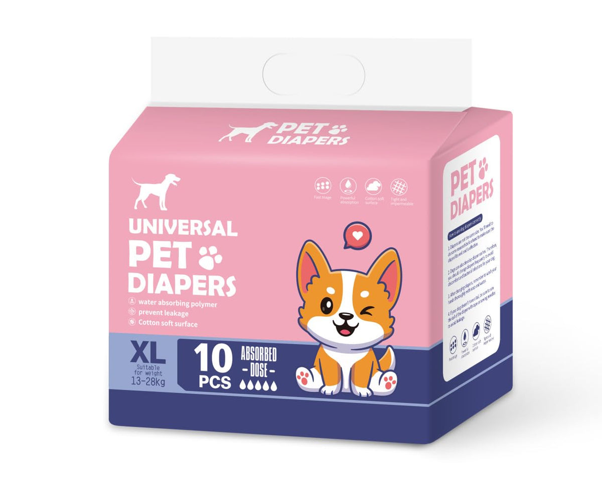 Qpets 10 Pack Single-Use Female Dog Diapers, XL, with Absorbent and Breathable Design