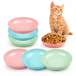 Qpets 6-Piece Wheat Straw and PP Pet Food Bowls for Cats and Small Dogs, Shallow and Stackable
