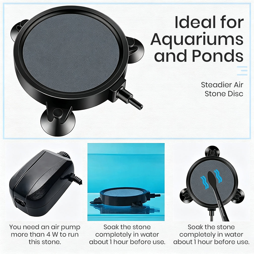 Qpets Aquarium Air Stone Diffuser with Fine Bubbles, 12cm Ceramic Disc and 3 Suction Cups