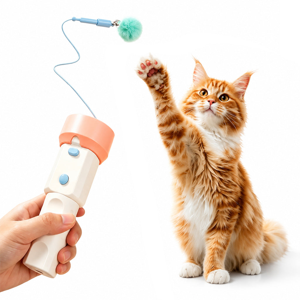Qpets Automatic Cat Teaser Launcher with 2.2m Retractable String and Replaceable Teasers
