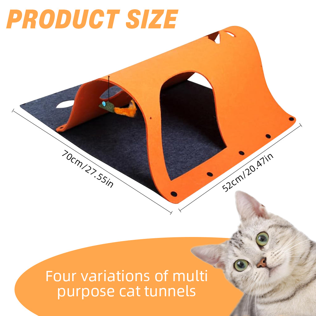 Qpets® Felt Cat Tunnel Cat Toy Set of 2 Pieces Freely Assemble Felt Transformable Cat Tunnel Cut Out Felt Hide Cave, 52x70cm Per One
