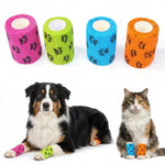 Qpets Paw Print Self-Adhesive Non-Woven Elastic Recovery Bandage Wrap for Cats and Dogs