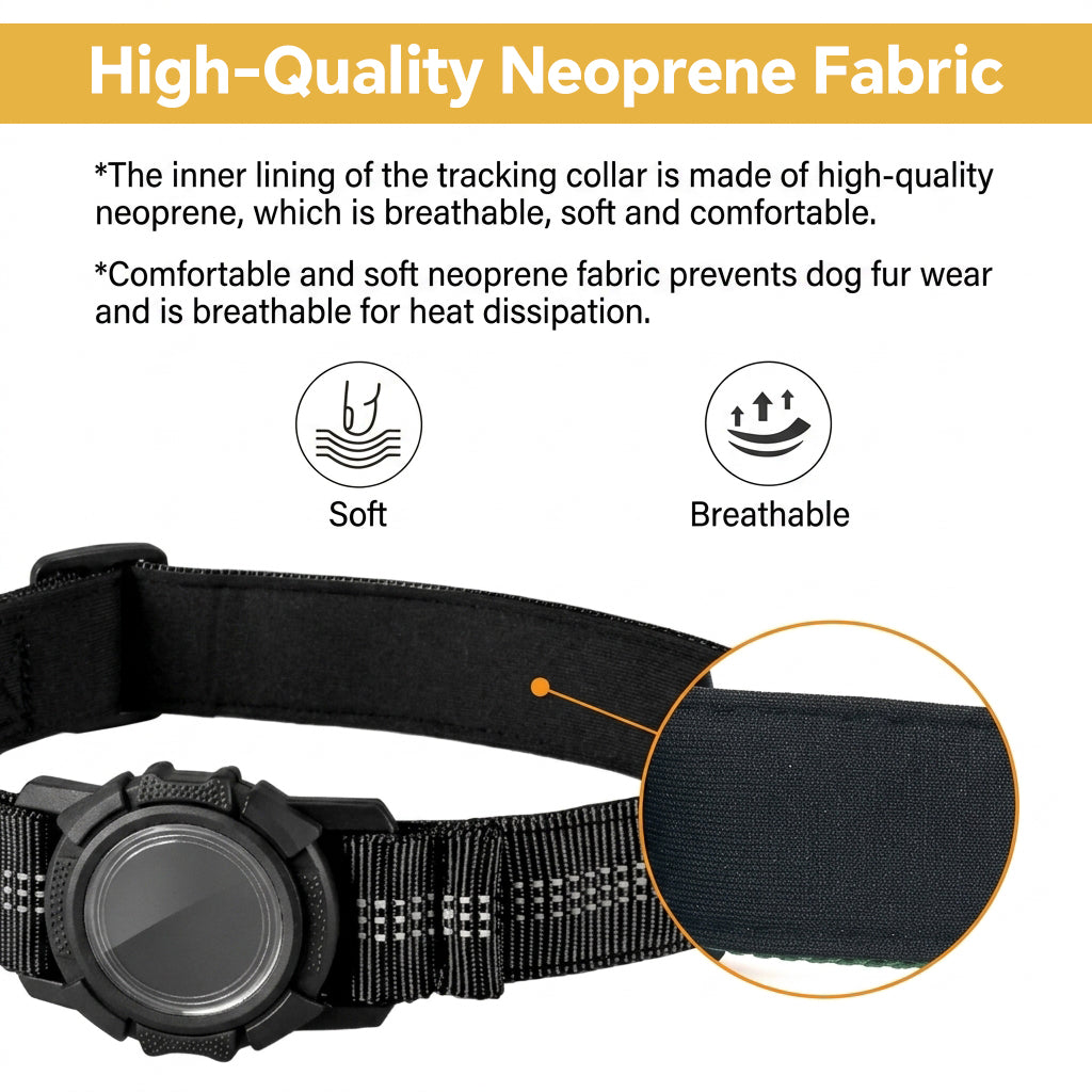 Qpets Reflective AirTag Dog Collar for Medium Dogs with Waterproof Holder, Padding and Dual D Rings