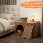 Qpets Wooden Cat House with Enclosed Hideaway, Dual Scratch Stations and Climbing Ramp