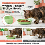 Qpets Whisker-Friendly Cat Bowls, 10-Pack with Holder Tray, Wide Shallow Plastic Dishes