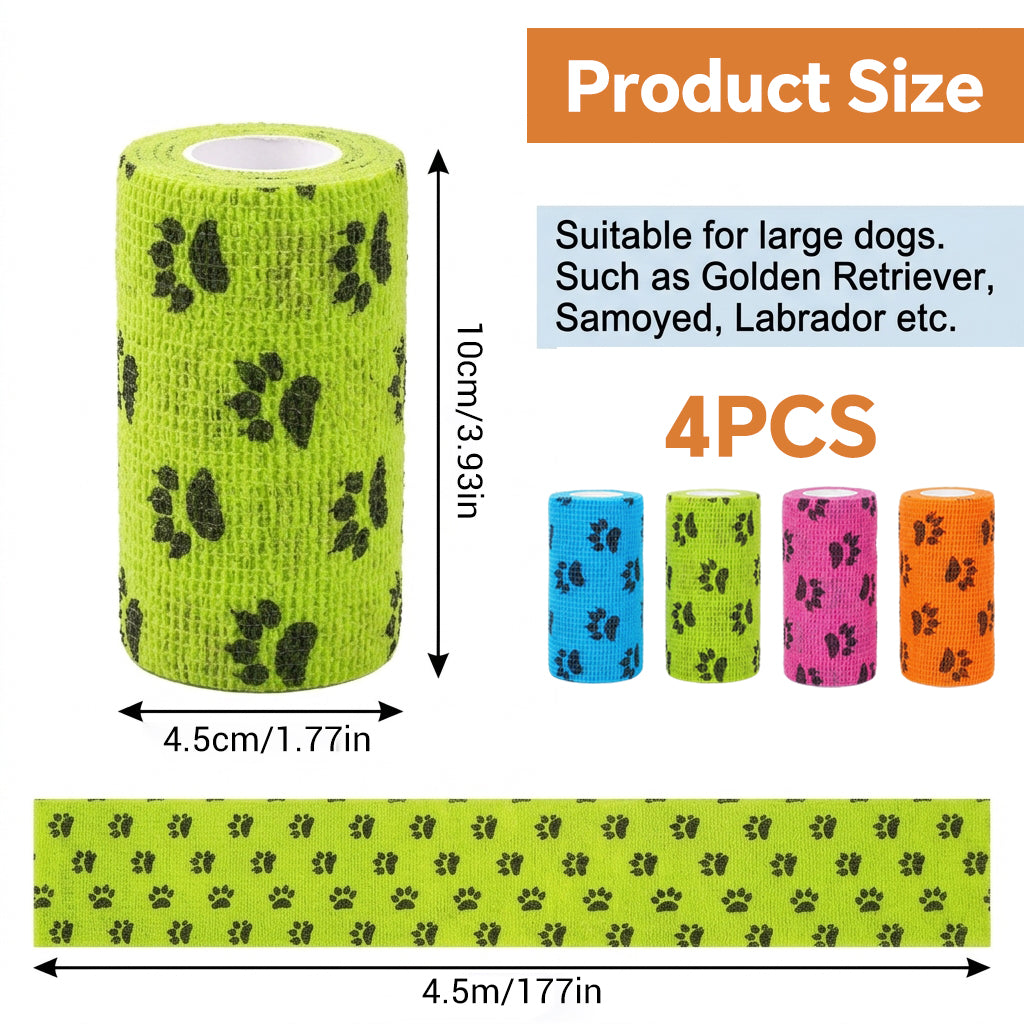 Qpets Self-Adhesive Non-Woven Elastic Pet Recovery Wraps with Paw Print for Cats and Dogs