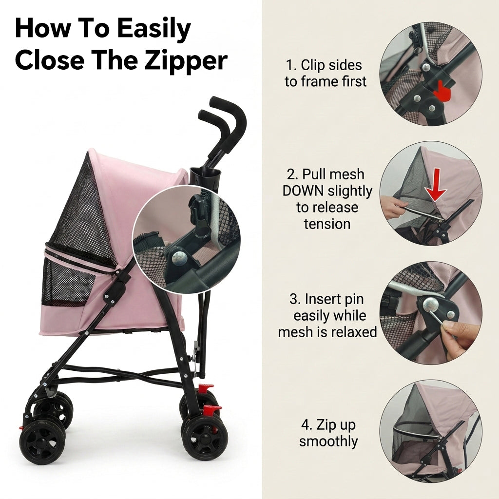 Qpets Foldable Pet Stroller for Small Dogs and Cats, Up to 7kg, Mesh Window and One-Step Fold