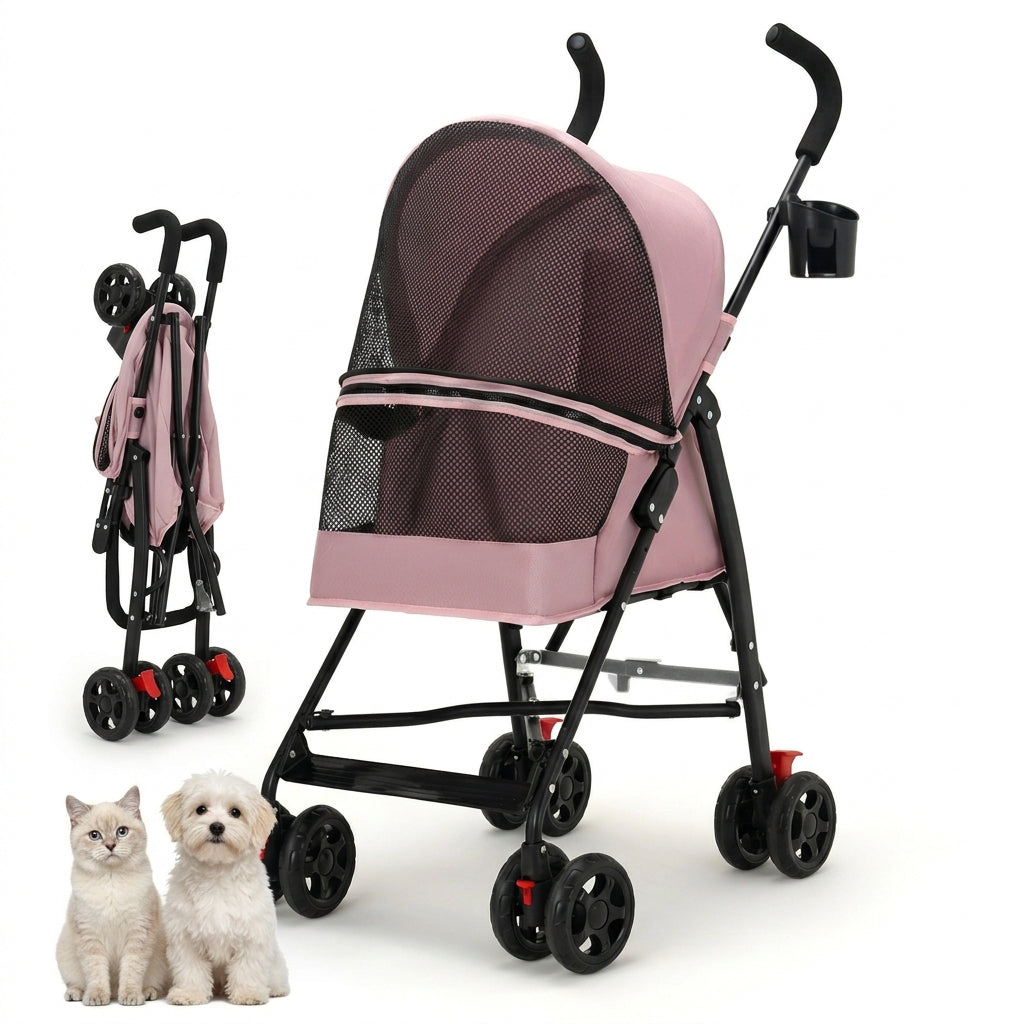 Qpets Foldable Pet Stroller for Small Dogs and Cats, Up to 7kg, Mesh Window and One-Step Fold
