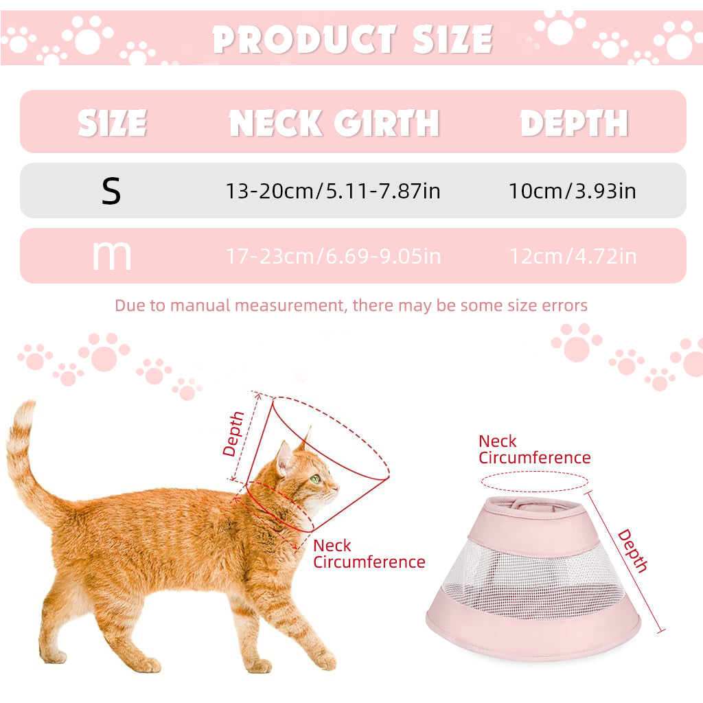 Qpets® Cat Cone Drawstring Adjustable Cat Cone Lick-proof Cat Cone for Recovery Protective Collar Patchwork Breathable Mesh Cat Cone Collar for Cat